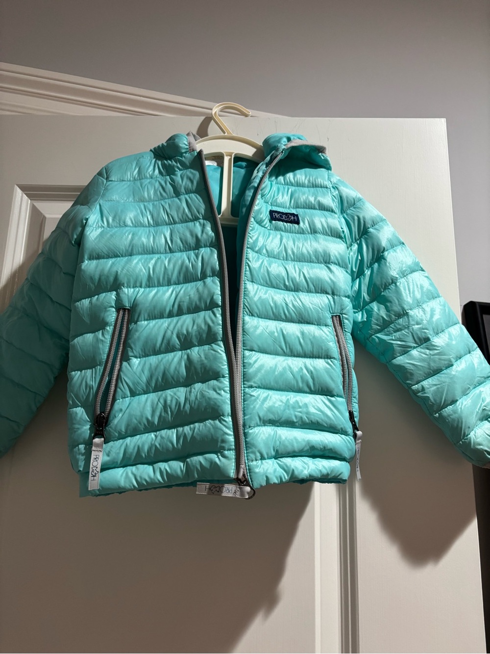 Kids Lightweight Puffer Jacket - Aqua Teal with Hood